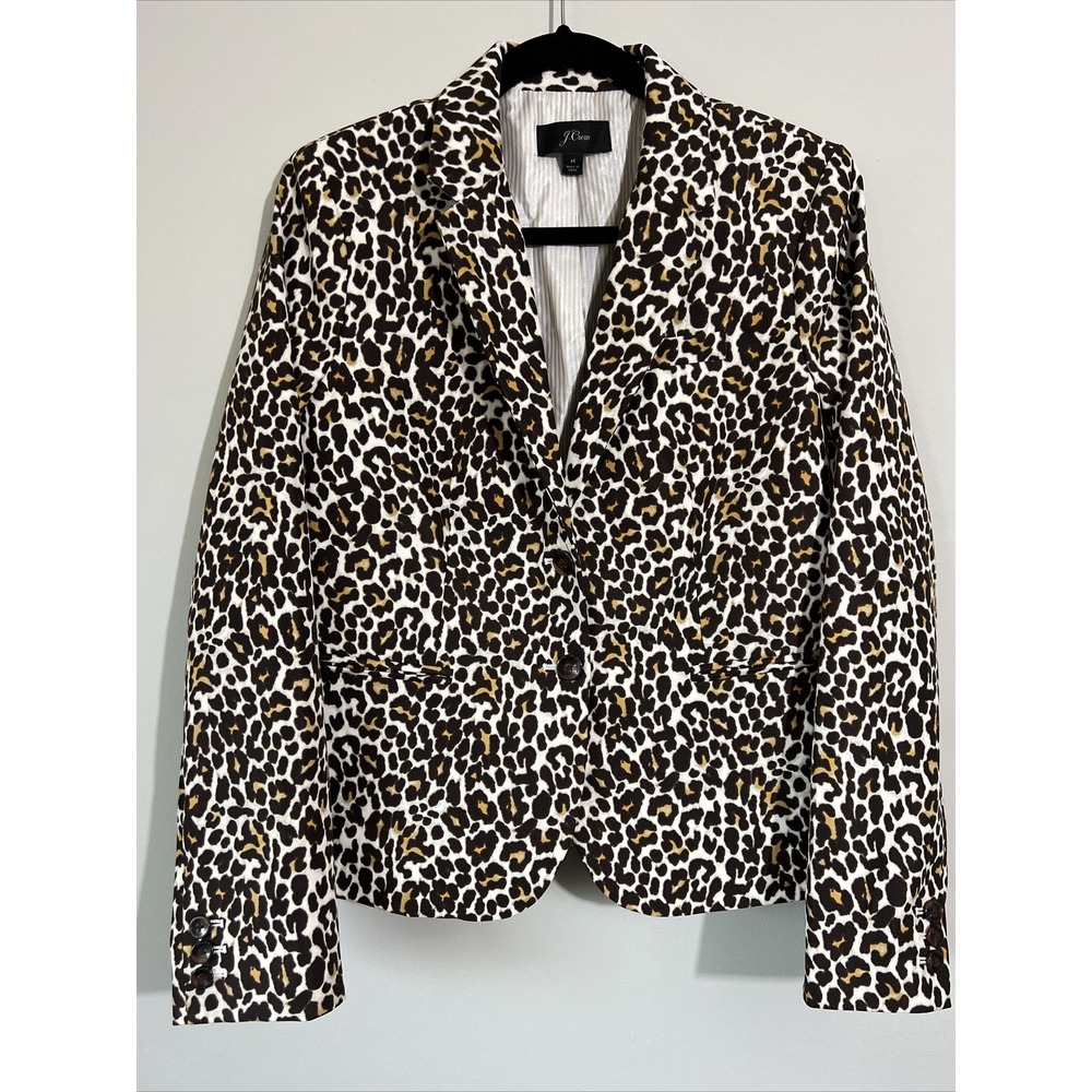 J. Crew Women's Leopard Animal Print Blazer Jacket Size M Brown Schoolboy